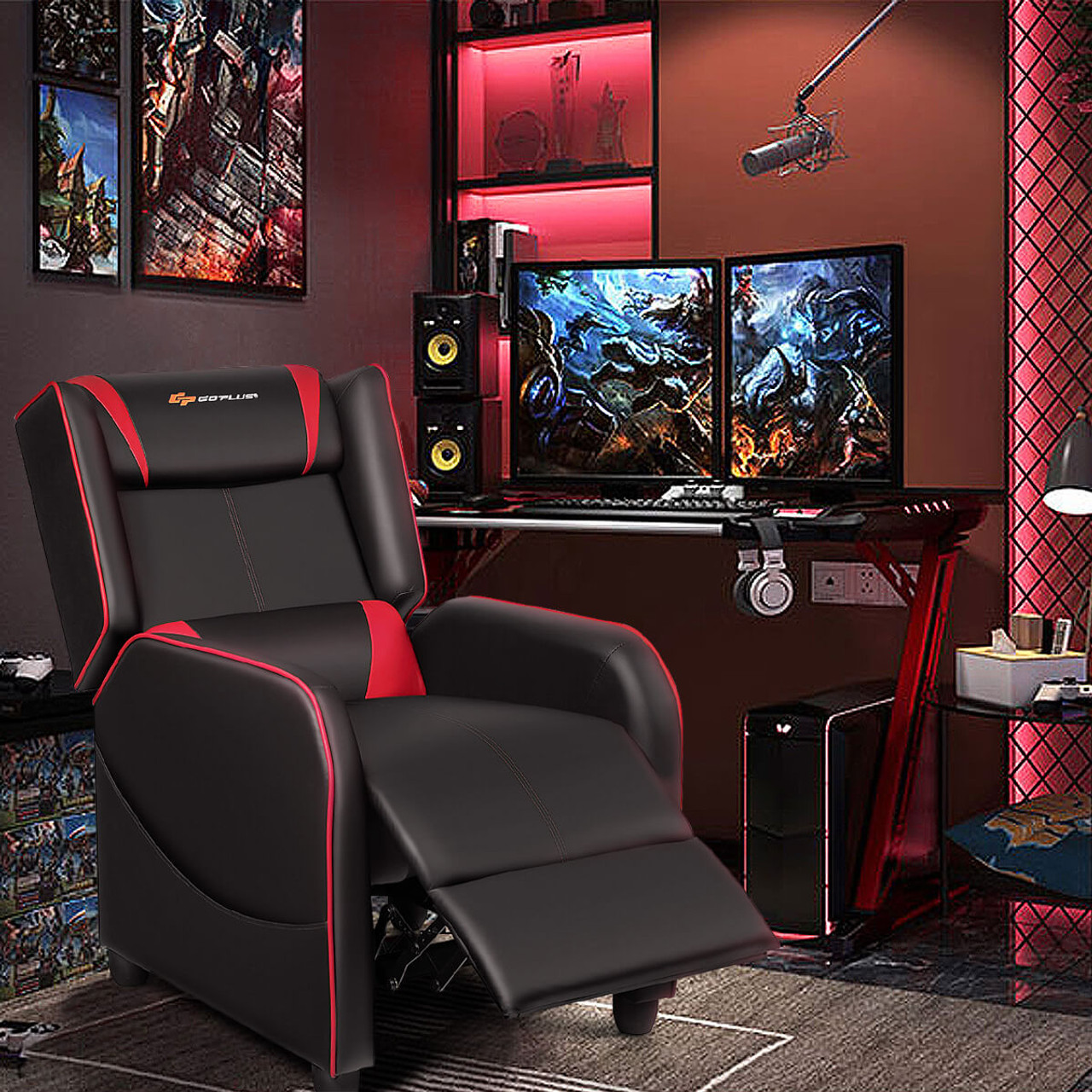 Massage Gaming PU Leather Single Recliner Chair with Footrest product image
