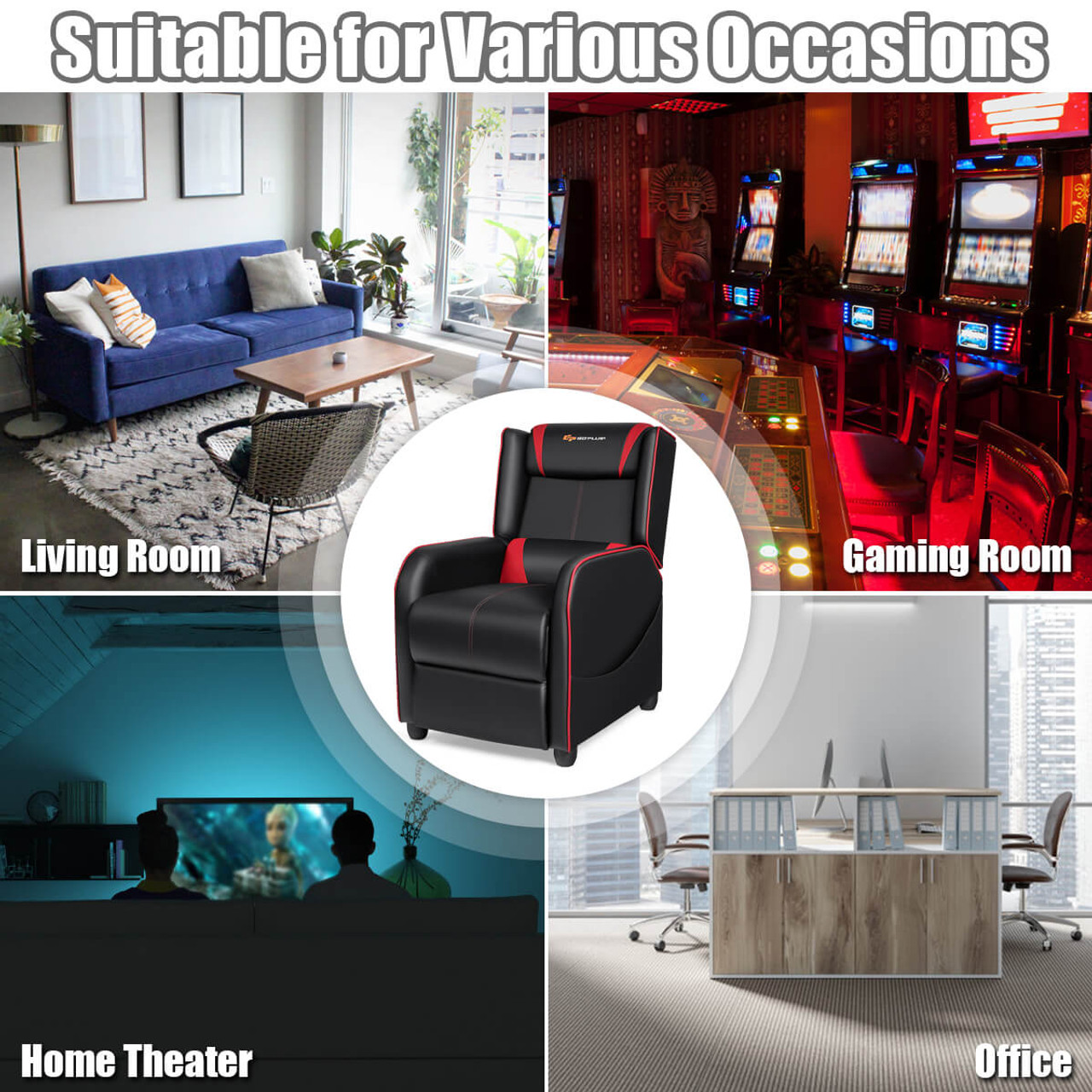 Massage Gaming PU Leather Single Recliner Chair with Footrest product image