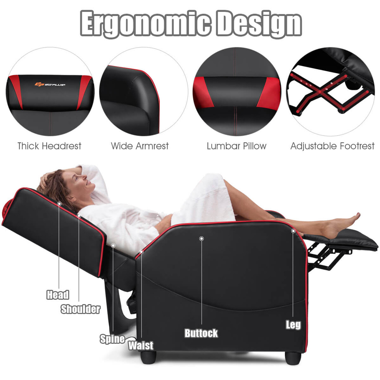 Massage Gaming PU Leather Single Recliner Chair with Footrest product image