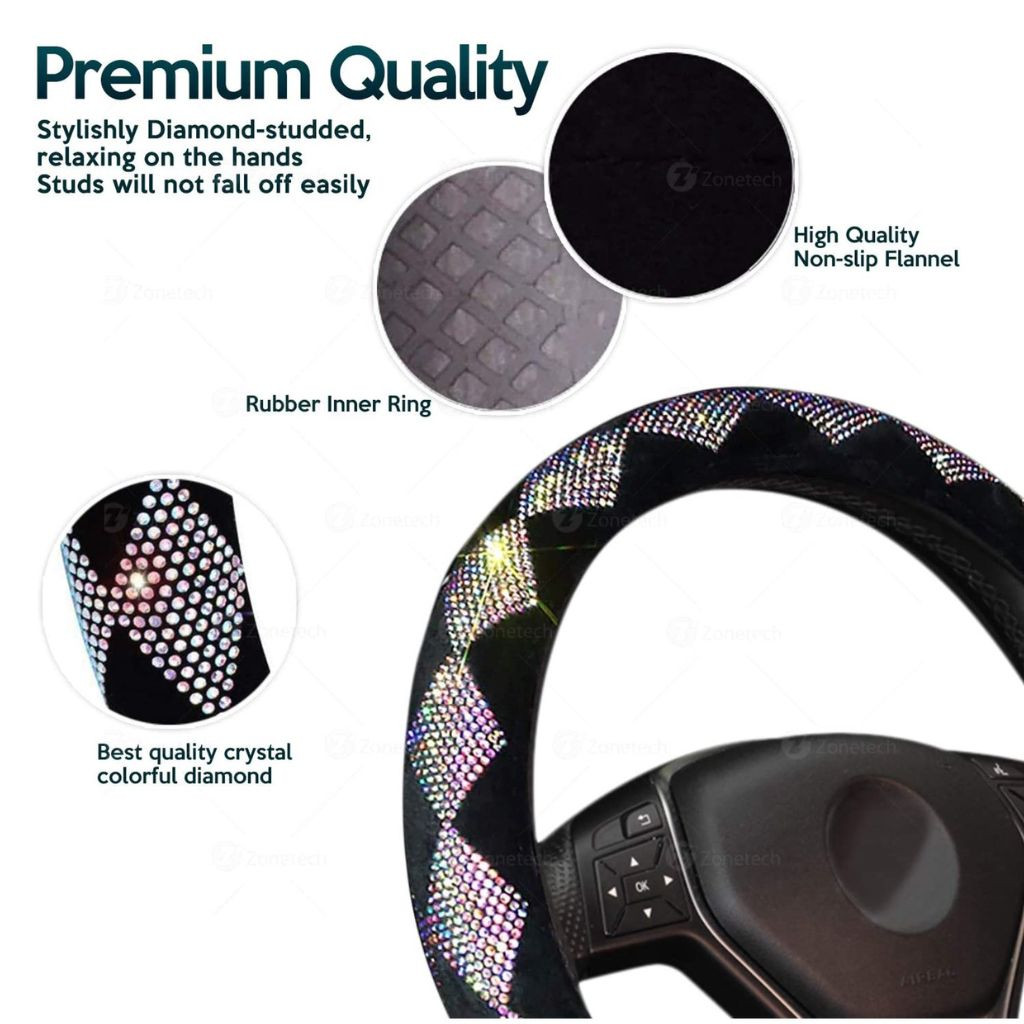 Zone Tech Shiny Diamond Steering Wheel Cover With Pu Leather Backing product image