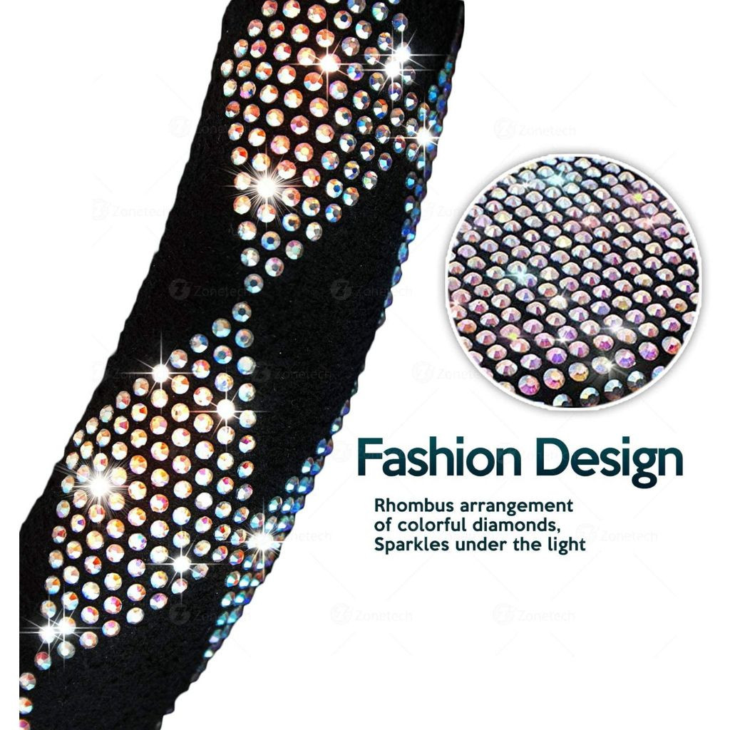 Zone Tech Shiny Diamond Steering Wheel Cover With Pu Leather Backing product image