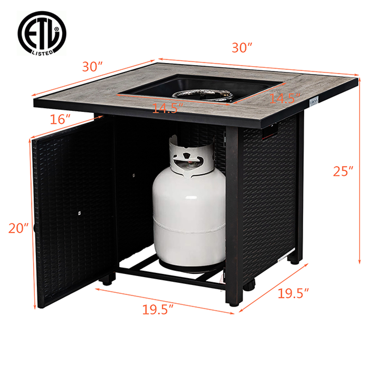 Square 30" 50,000-BTU Propane Gas Fire Pit Table product image