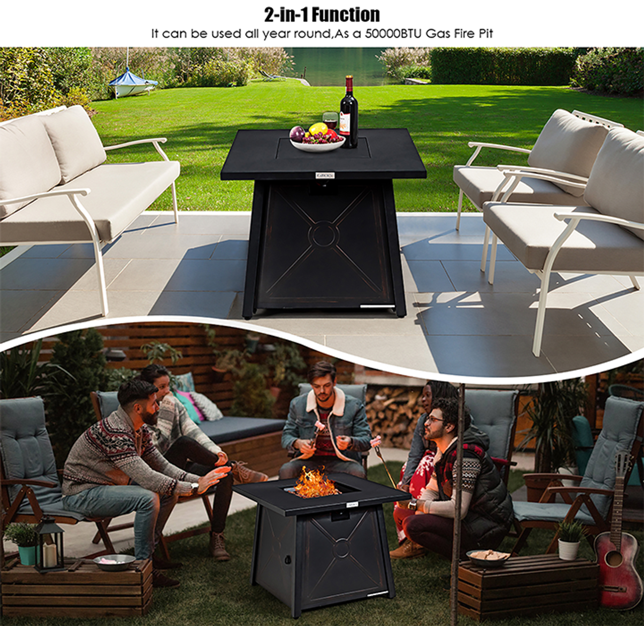 30-Inch Square Propane Gas Fire Pit Table with Weather Cover product image