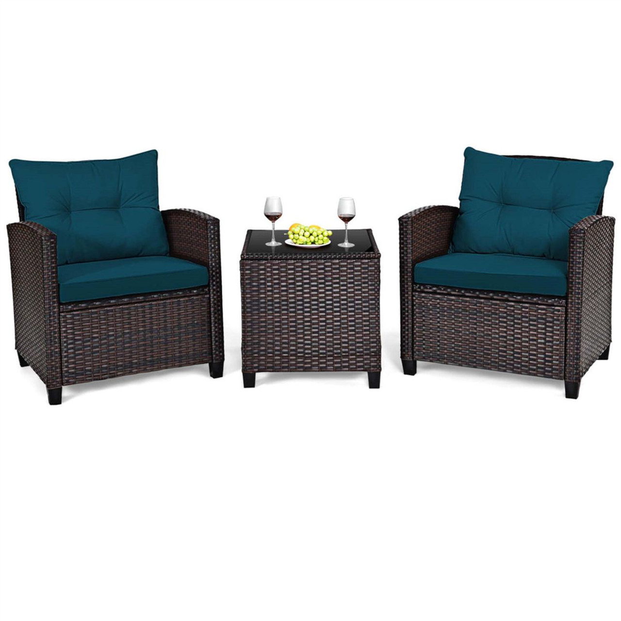 3-Piece Rattan Patio Furniture Set with Large Cushions product image