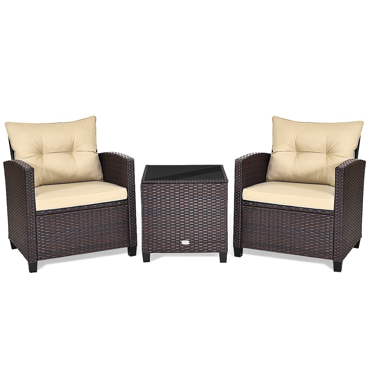 3-Piece Rattan Patio Furniture Set with Large Cushions product image