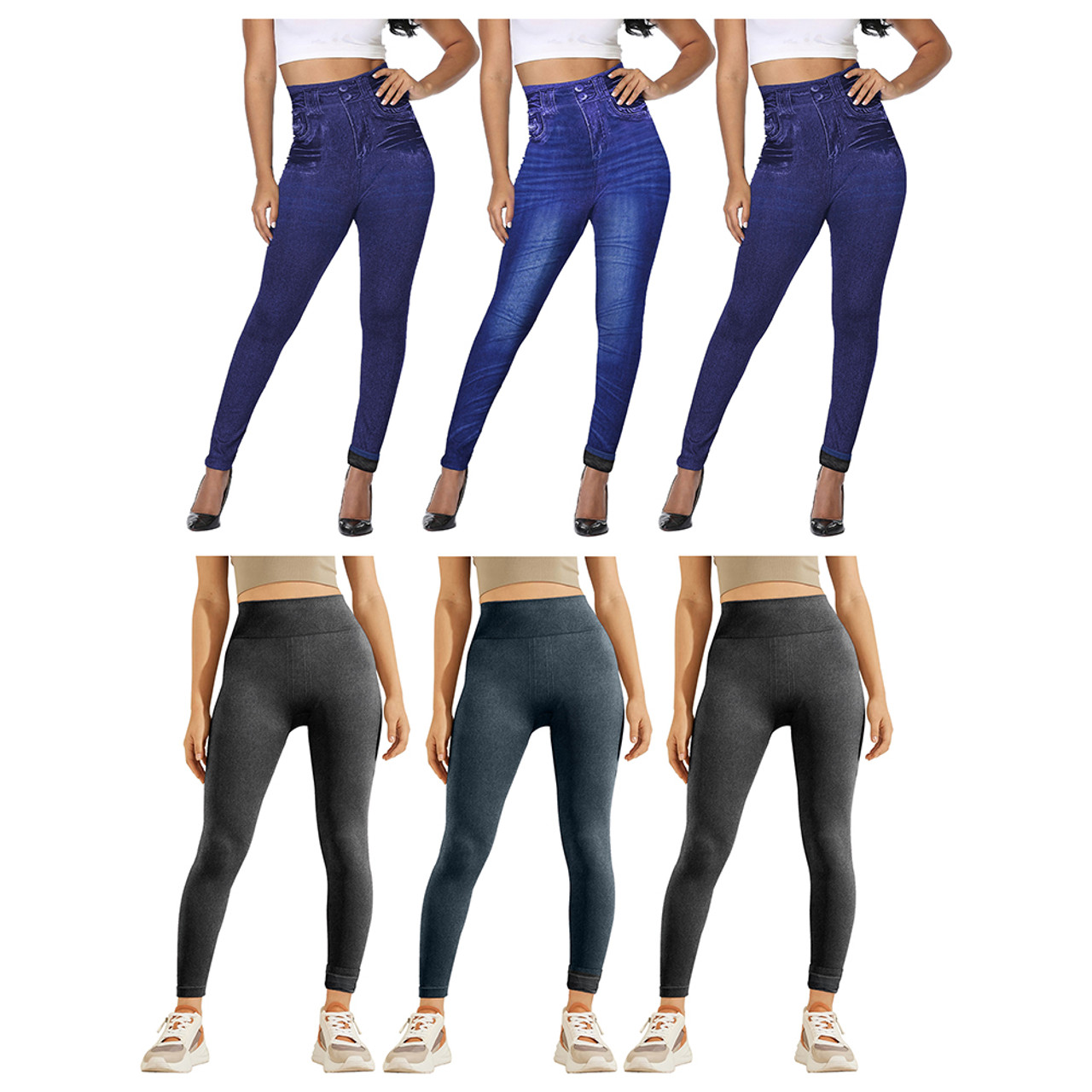 Women's Fur Lined High Waisted Seamless Denim Jeggings (3-Pack) product image