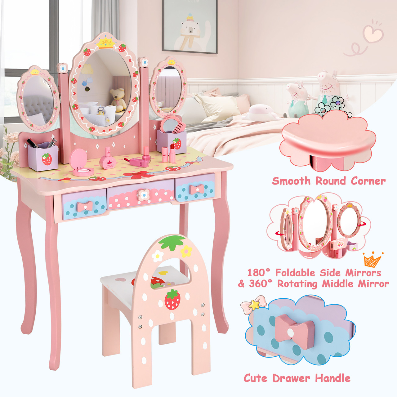 Kids' Princess Vanity Makeup Dressing Table Set product image