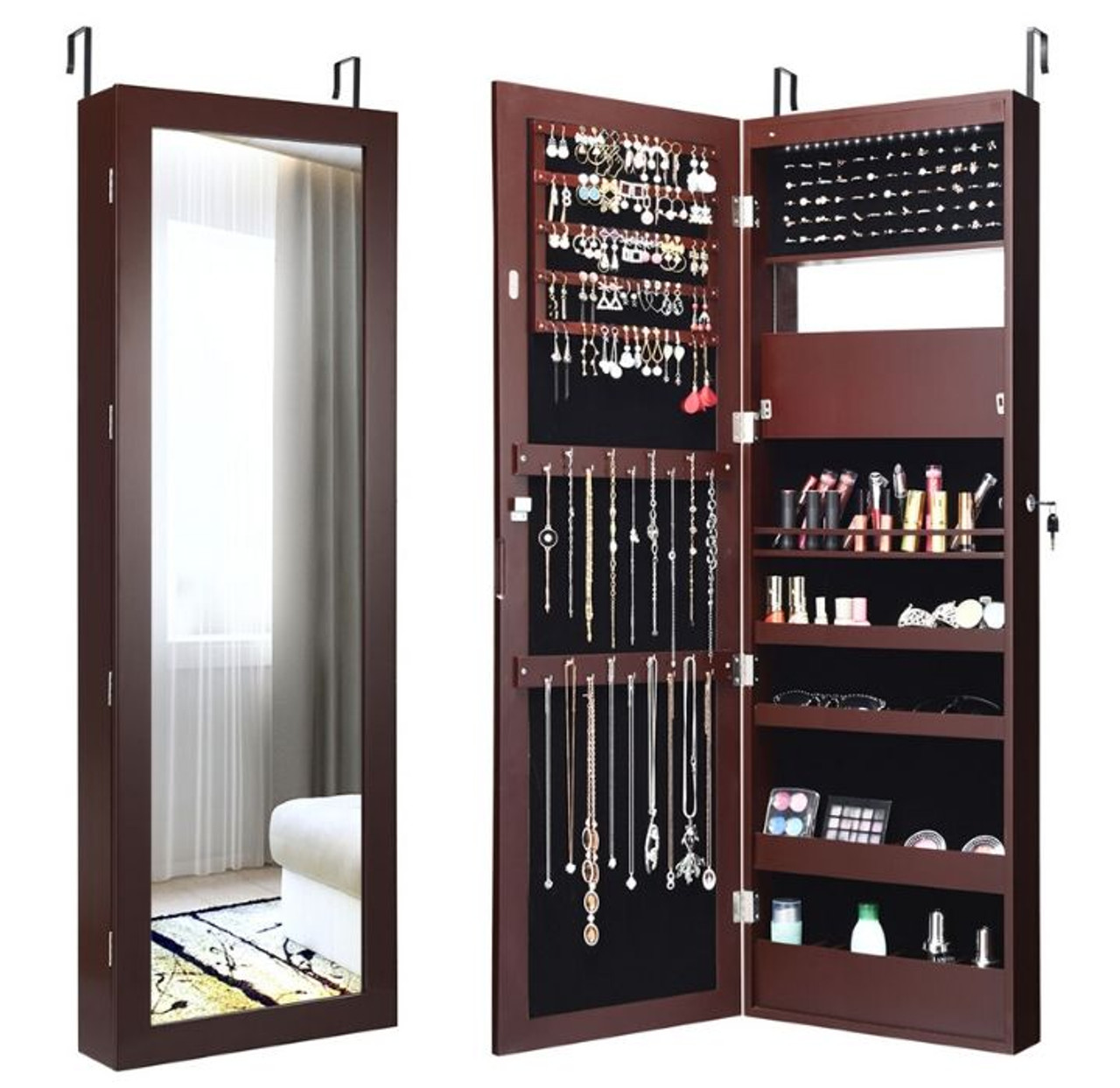 LED Light Mirror Jewelry Cabinet, Wall- or Door-Mounted  product image