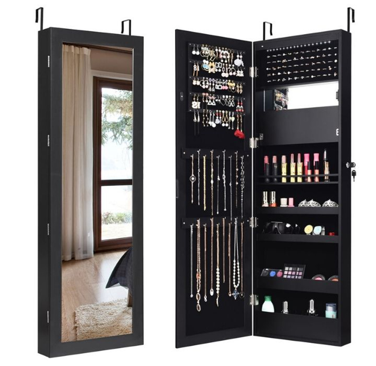 LED Light Mirror Jewelry Cabinet, Wall- or Door-Mounted  product image