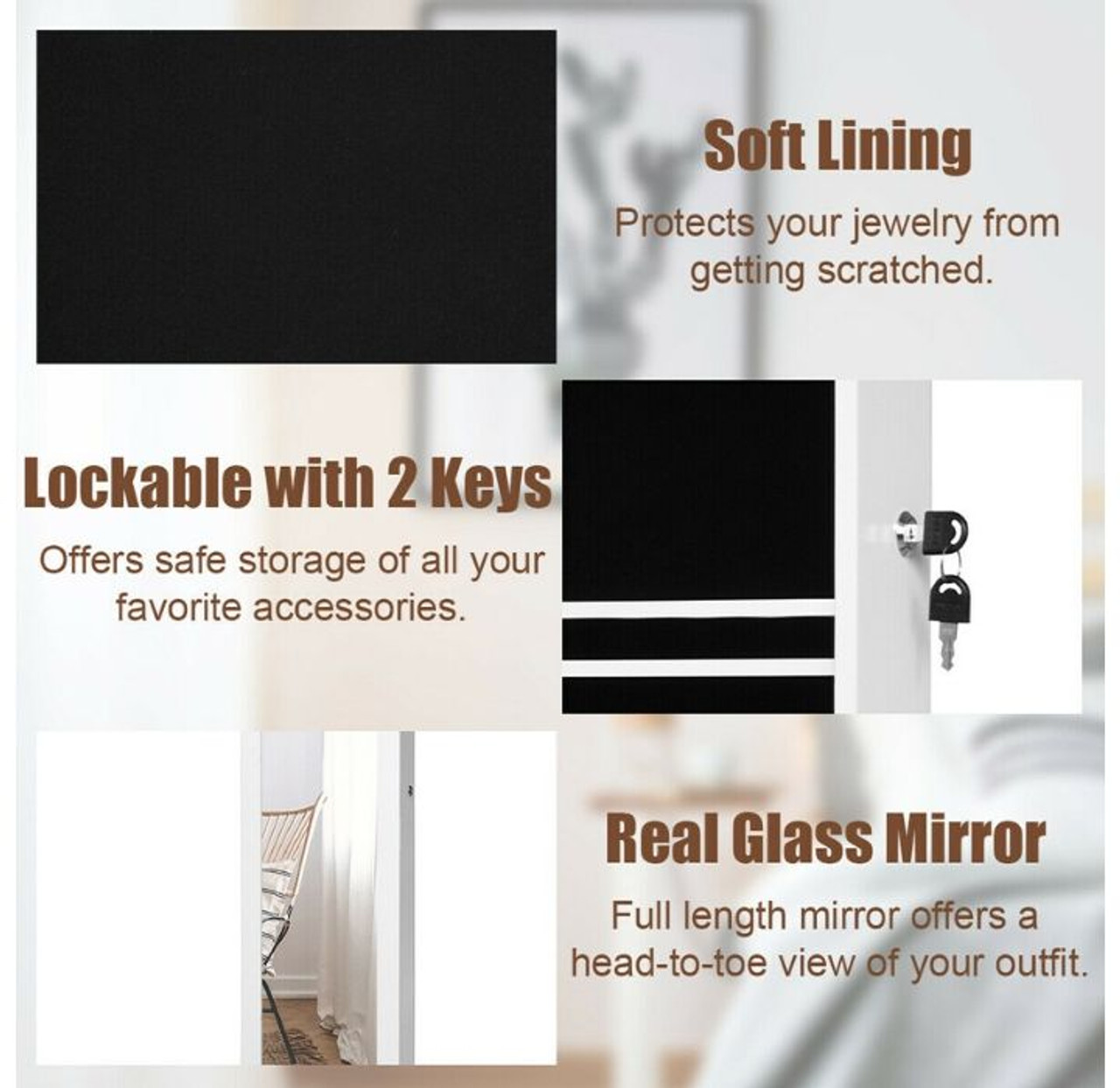 LED Light Mirror Jewelry Cabinet, Wall- or Door-Mounted  product image