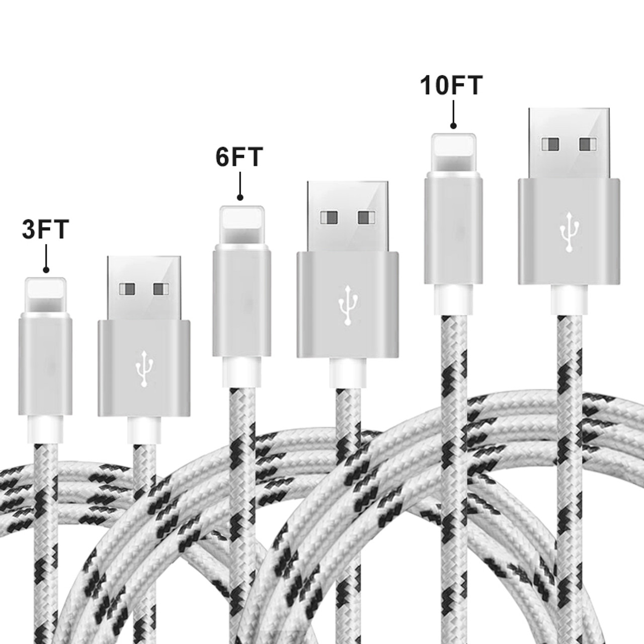 3-, 6-, and 10-Foot Braided MFi Lightning Cables for Apple Devices (3-Pack) product image