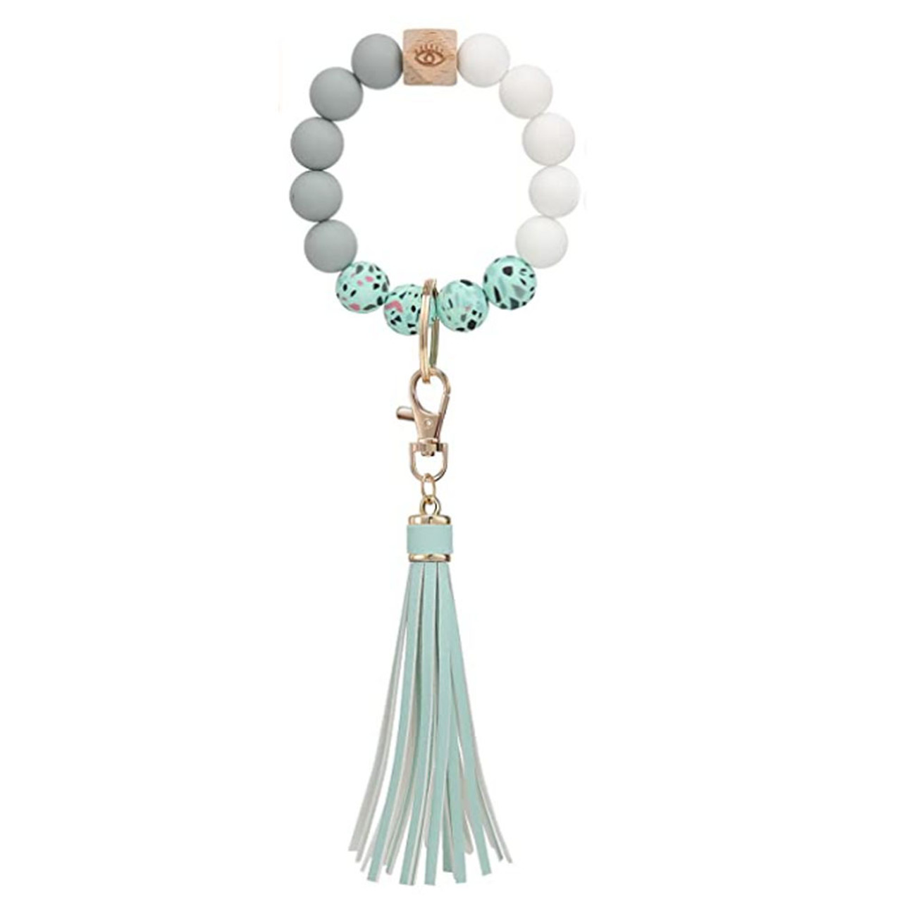 Stretchy Beaded Wristlet Keychain with Tassel product image