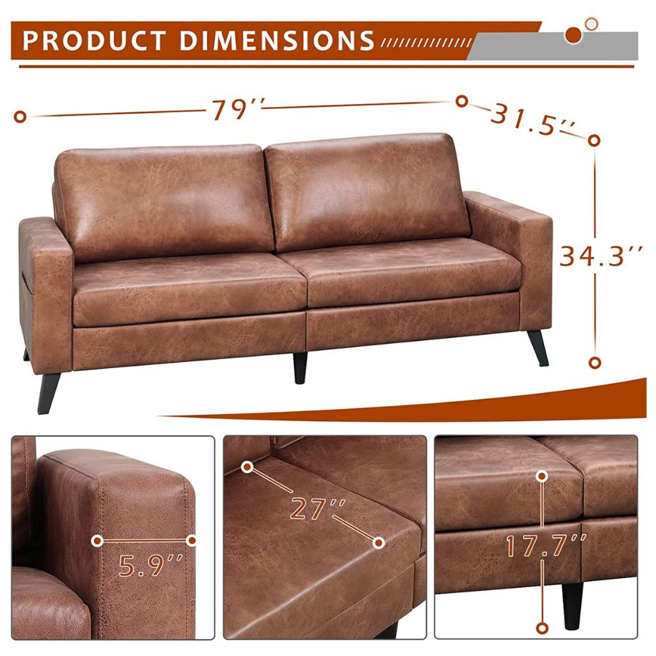 79-Inch Mid-Century Modern Loveseat Couch product image