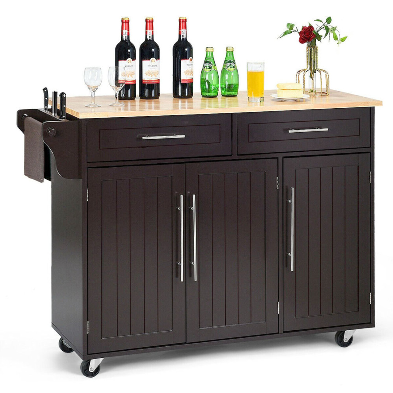 Wood Top Rolling Kitchen Island Cart product image
