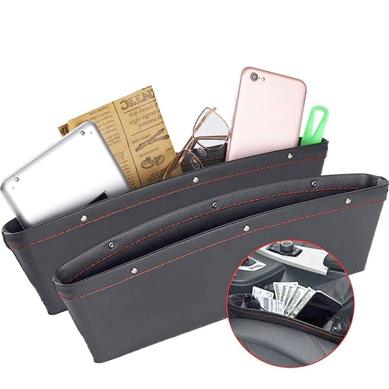 Leather Car Seat Gap Pocket Organizer (2-Pack) product image