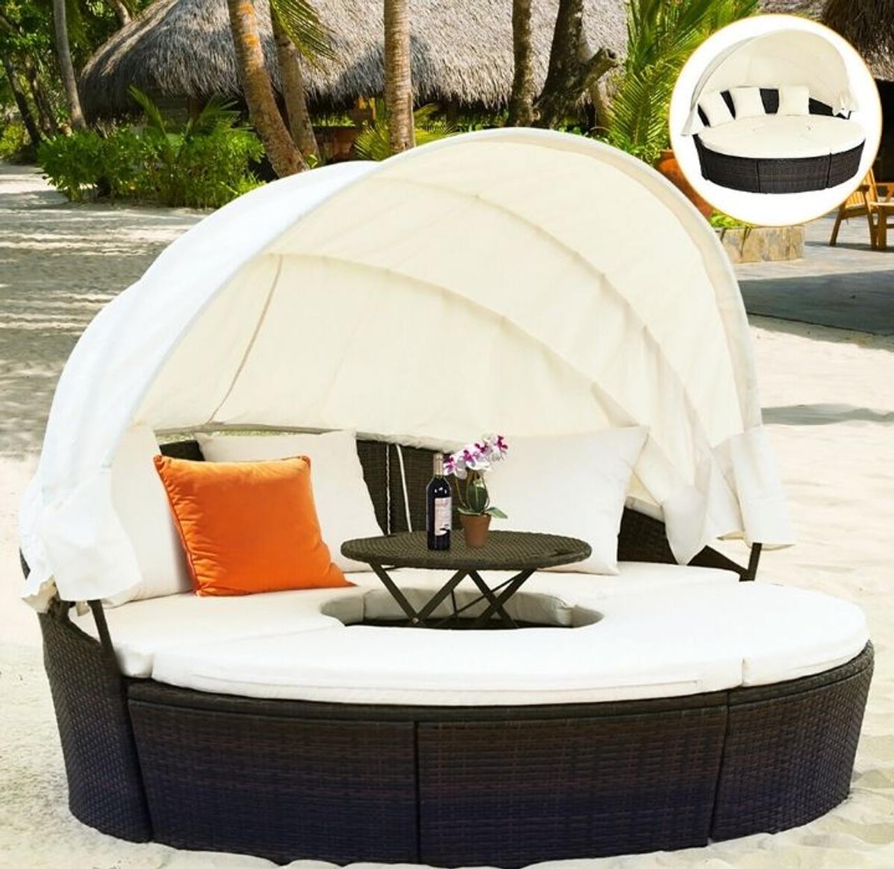 Rattan Adjustable Cushioned Canopy Daybed product image