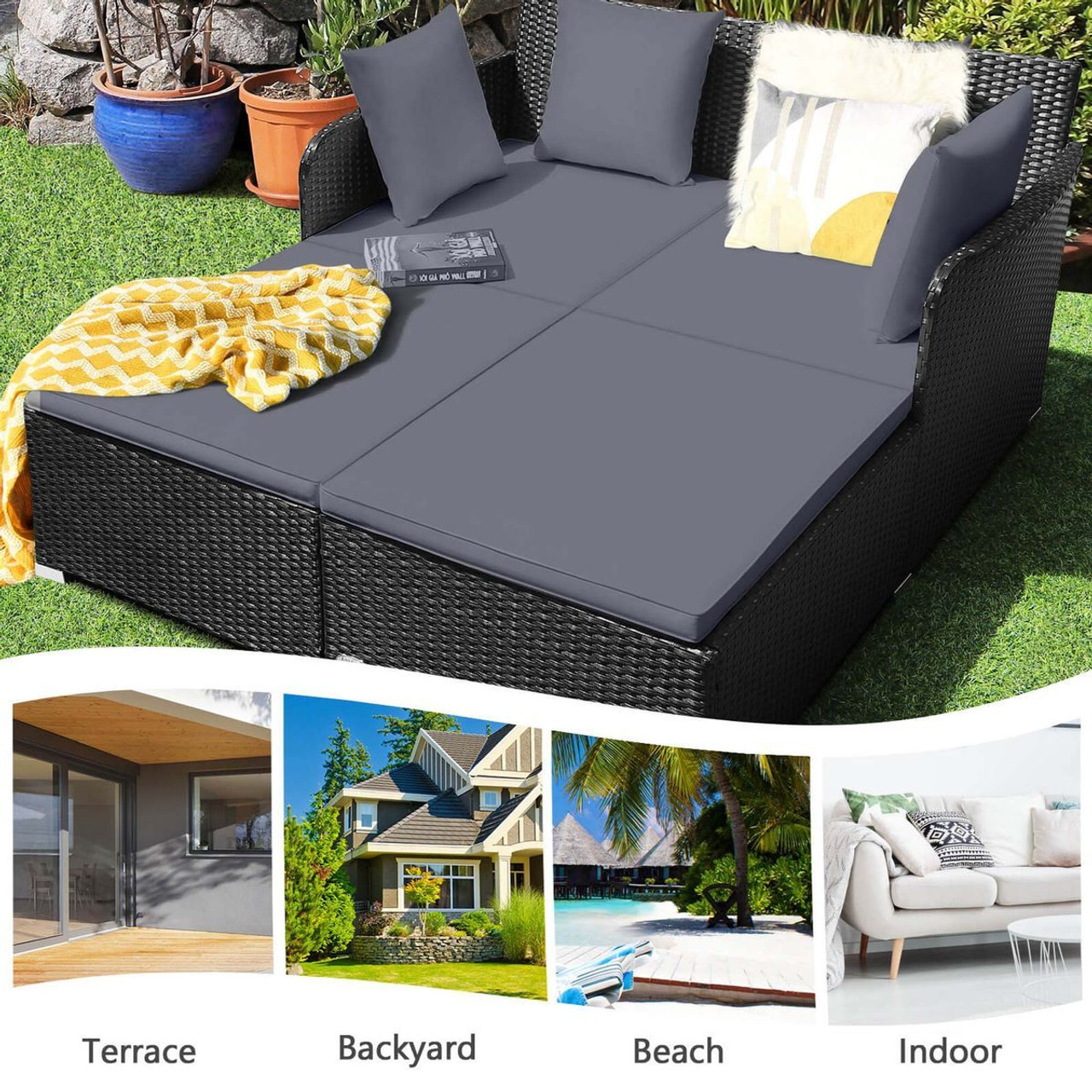 Cushioned Outdoor Patio Rattan Daybed product image