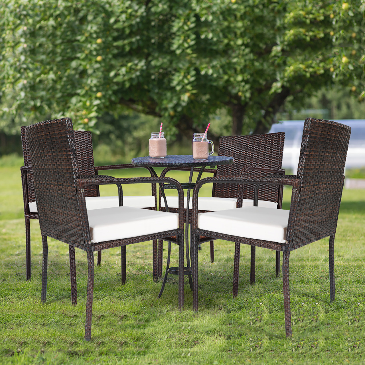 Goplus® Cushioned Outdoor Patio Rattan Dining Chairs (Set of 4) product image