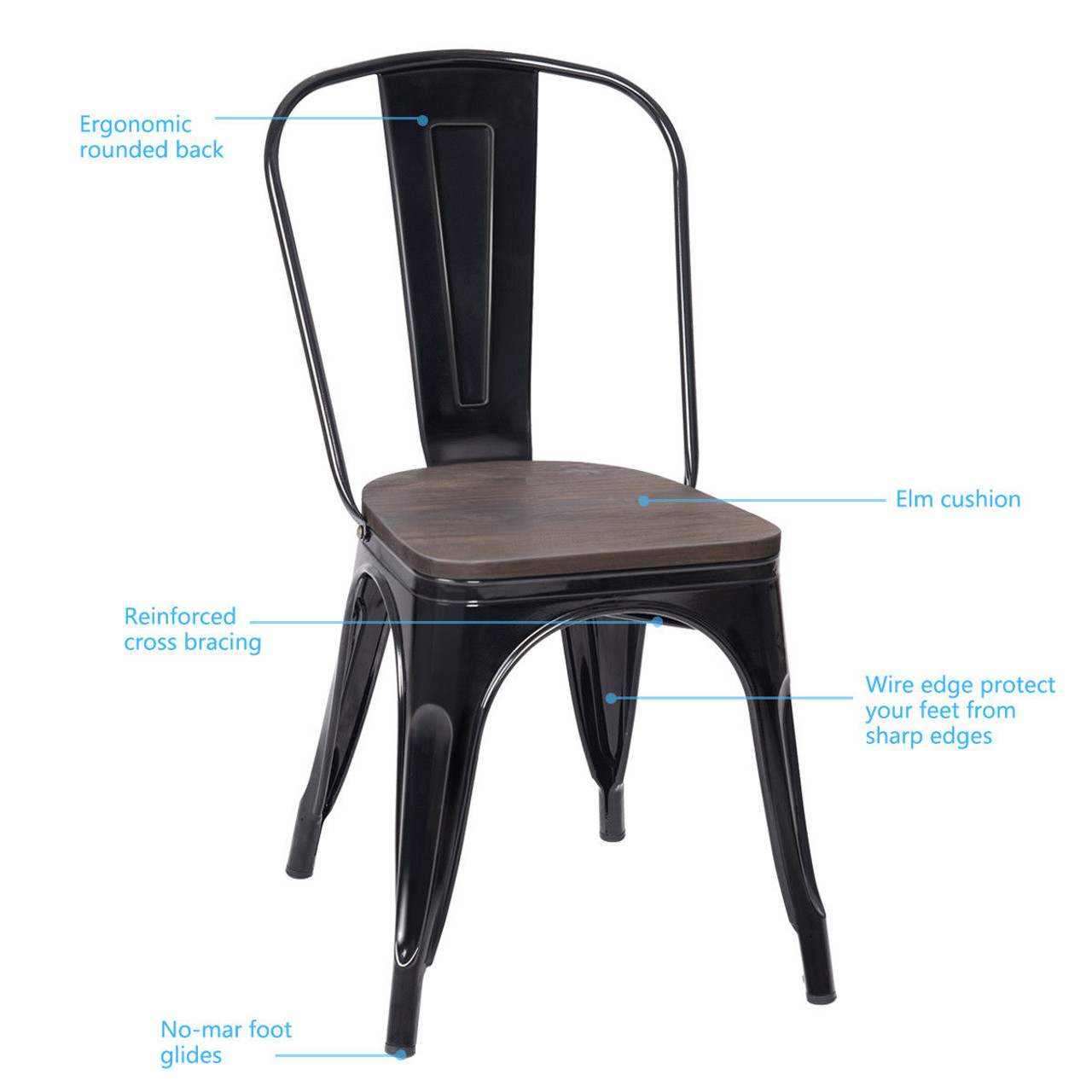 Goplus® Tolix Style Metal Dining Side Chair with Elm Wood (Set of 4) product image