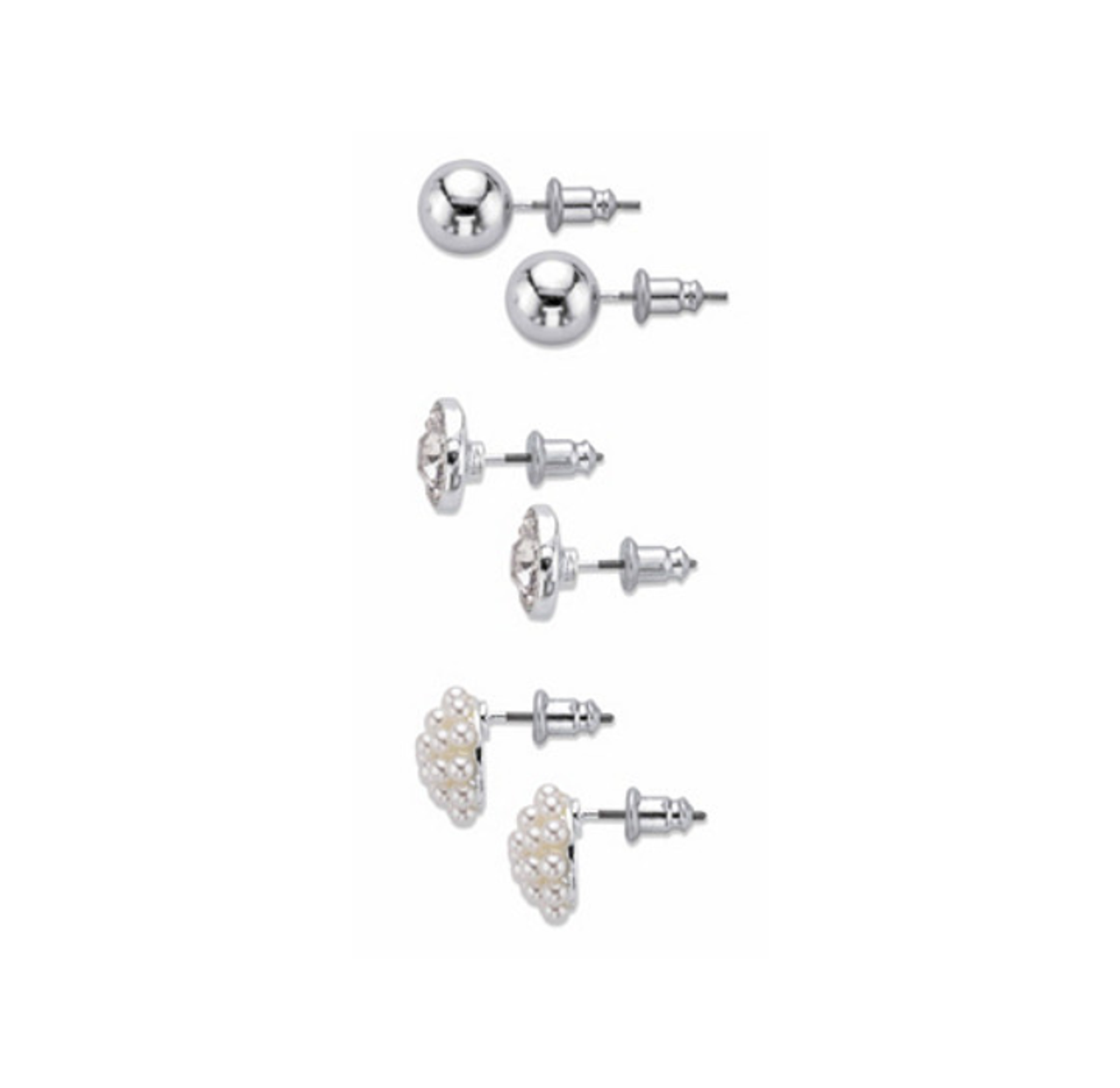 Silvertone Stud Earrings (Set of 3) product image