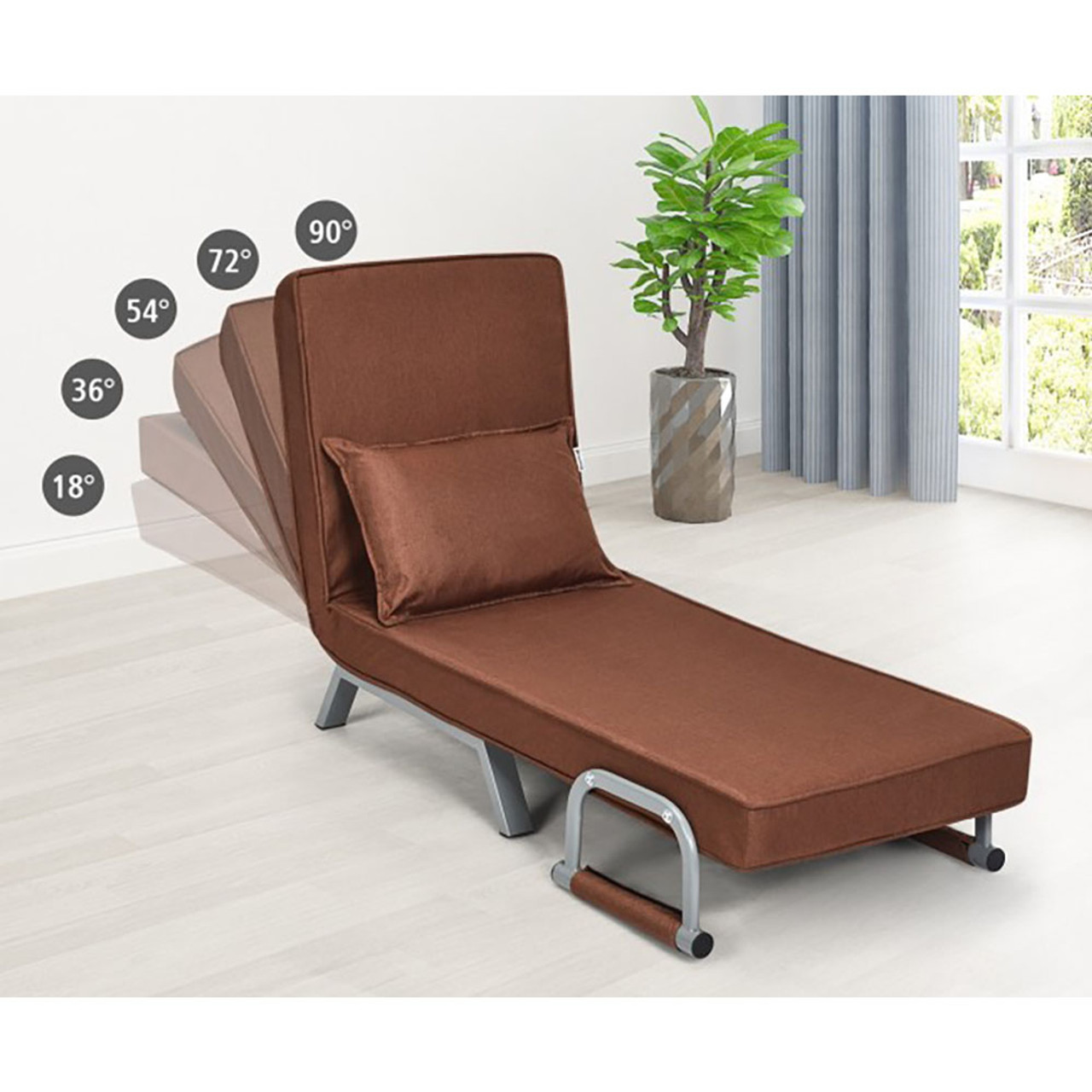 Folding 5-Position Convertible Sleeper Bed Armchair with Pillow product image