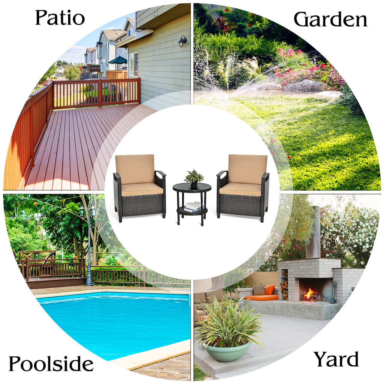 3-Piece Patio Rattan Furniture Set with Storage Table product image