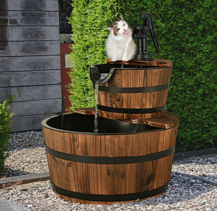 Wooden 2-Tier Barrel Waterfall Fountain product image