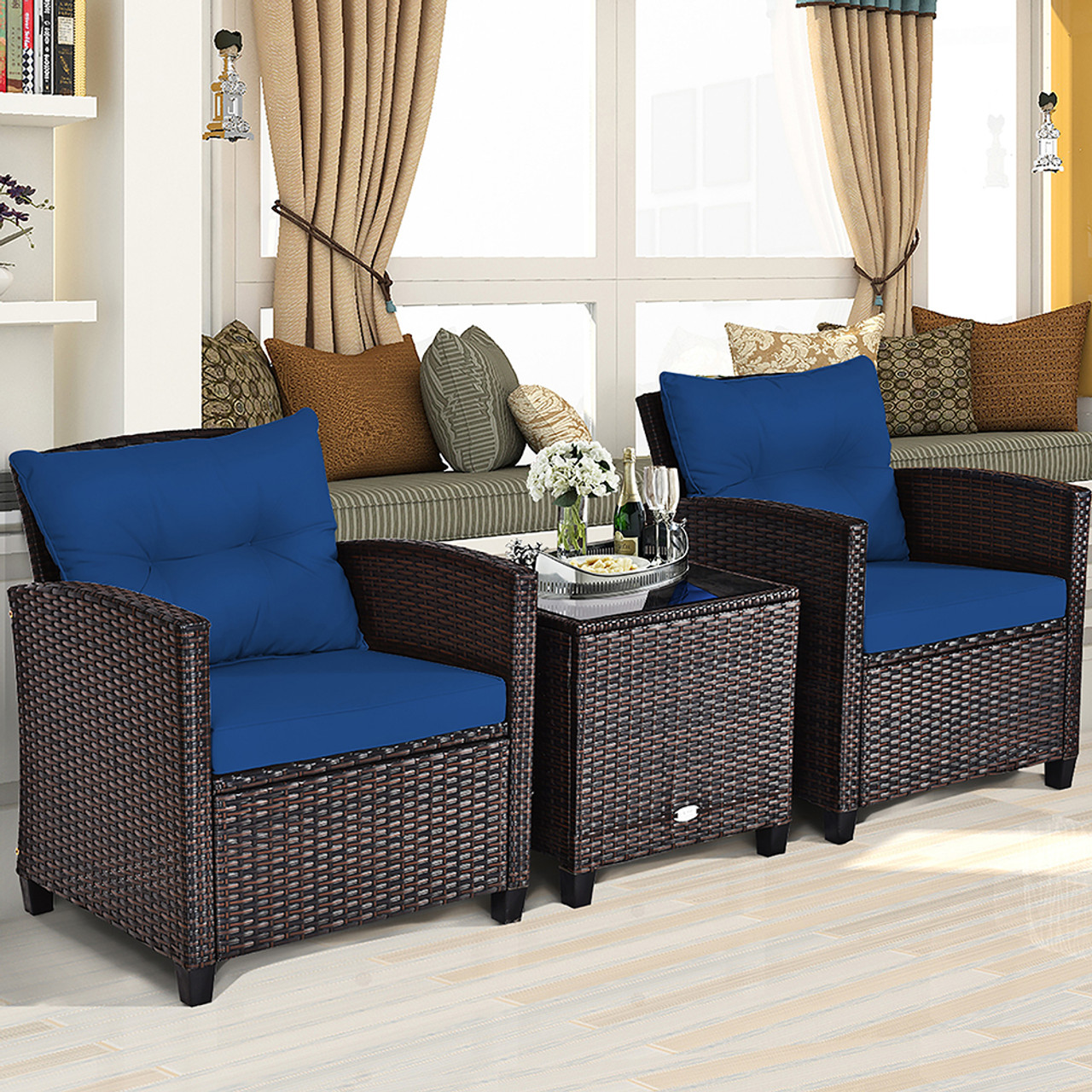 3-Piece Rattan Patio Furniture Set with Table product image