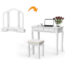 Tri-Folding Mirror Vanity Table Set with Stool product image