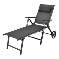 Patio Adjustable-Frame Reclining Chaise Lounge with Wheels and Neck Pillow product image