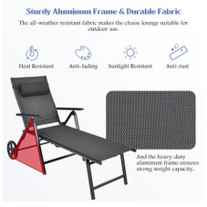 Patio Adjustable-Frame Reclining Chaise Lounge with Wheels and Neck Pillow product image