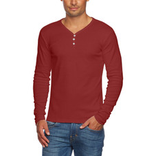 Men's Slim Fit V-Neck Long Sleeve Cotton 3-Button T-Shirt product image