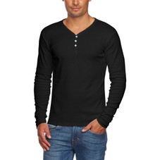 Men's Slim Fit V-Neck Long Sleeve Cotton 3-Button T-Shirt product image