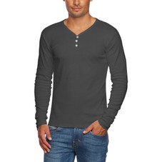 Men's Slim Fit V-Neck Long Sleeve Cotton 3-Button T-Shirt product image