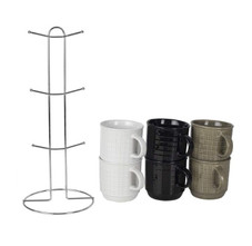 6-Piece Stoneware Mug Set with Metal Rack product image