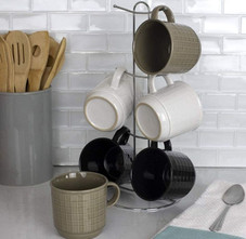 6-Piece Stoneware Mug Set with Metal Rack product image