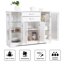 Buffet Storage Cabinet Console Cupboard with Glass Door Drawers product image