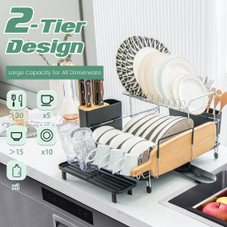 2-Tier Detachable Dish Rack with Drainboard & 360-Degree Swivel Spout product image