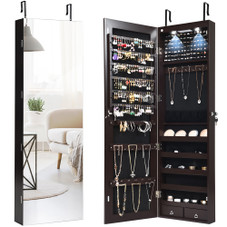 Wall- or Door-Mounted Jewelry Organizer with Mirror & 2 LEDs product image