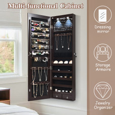 Wall- or Door-Mounted Jewelry Organizer with Mirror & 2 LEDs product image