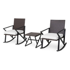  3-Piece Patio Rattan Wicker Bistro Table with Rocking Chairs product image