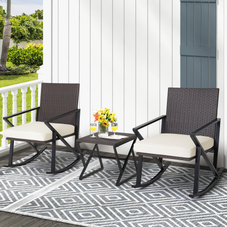  3-Piece Patio Rattan Wicker Bistro Table with Rocking Chairs product image