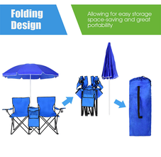 Folding Double Picnic Chair with Umbrella & Cooler Table product image