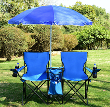 Folding Double Picnic Chair with Umbrella & Cooler Table product image