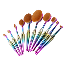 10-Piece Professional Oval Kabuki Metallic Makeup Brush Set product image