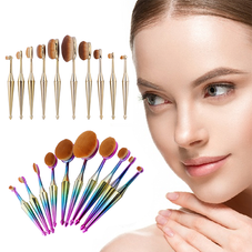 10-Piece Professional Oval Kabuki Metallic Makeup Brush Set product image