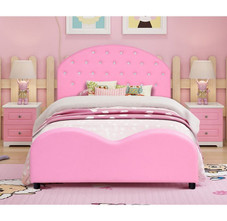 Pink Kids' Upholstered Platform Wooden Bed Frame product image