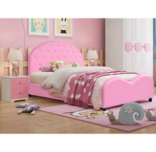 Pink Kids' Upholstered Platform Wooden Bed Frame product image