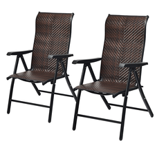 Brown Rattan Reclining Foldable Patio Chairs (Single or Set of 2) product image
