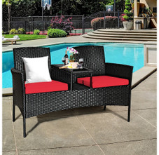 Rattan Conversation Loveseat with Glass Top Table product image